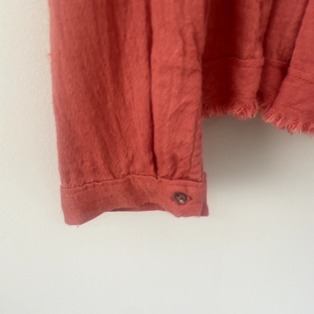 Free People Orange  Oversized Long Sleeve Lace Top Sz XS - Picture 5 of 6